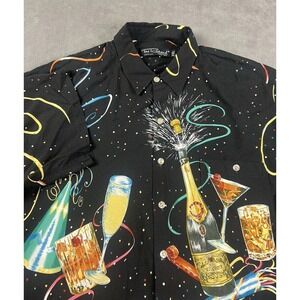 Vintage Tori Richard Shirt Men's 2XL Black Button Up AOP NYE 2000 Y2K